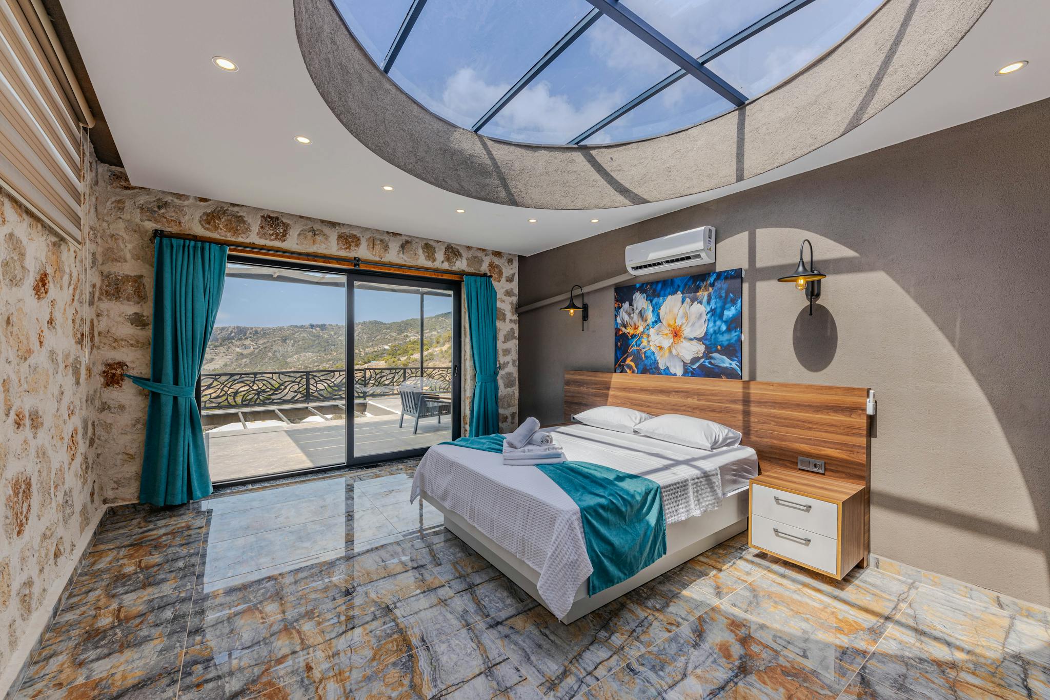 Contemporary Bedroom Design Featuring Bright Skylight And
