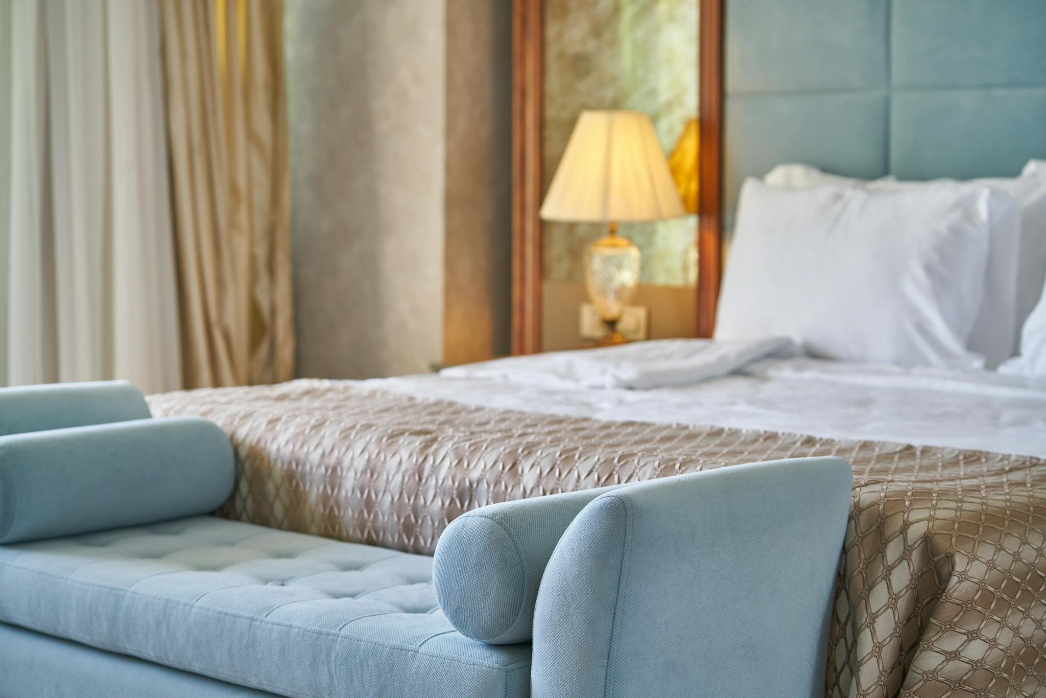 Elegant Bedroom Interior Featuring Plush Bed And