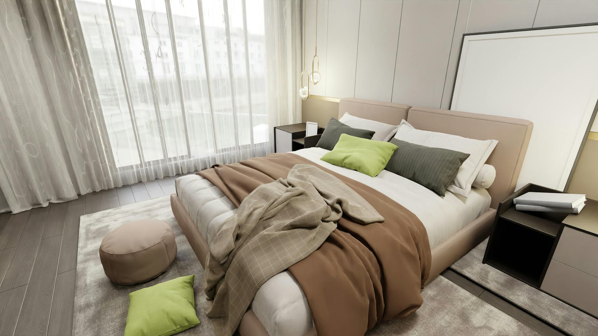 Stylish And Cozy Modern Bedroom With Elegant
