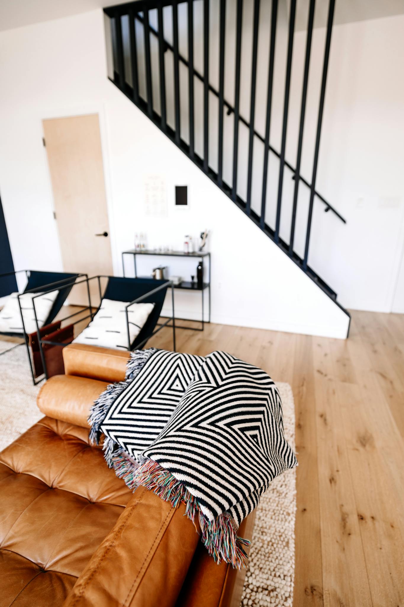 Stylish Contemporary Living Room Featuring A Tan